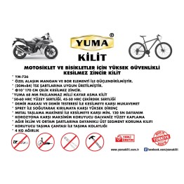 Yuma Kesilmez Motorsiklet Güvenlik Zincir Kilidi 10 mm 170 cm 