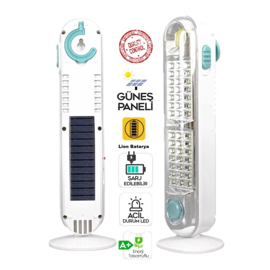 V-005 42 Ledli+Fener Solar Güneş Panelli Ultra Güçlü Ledli Şarjlı Işıldak